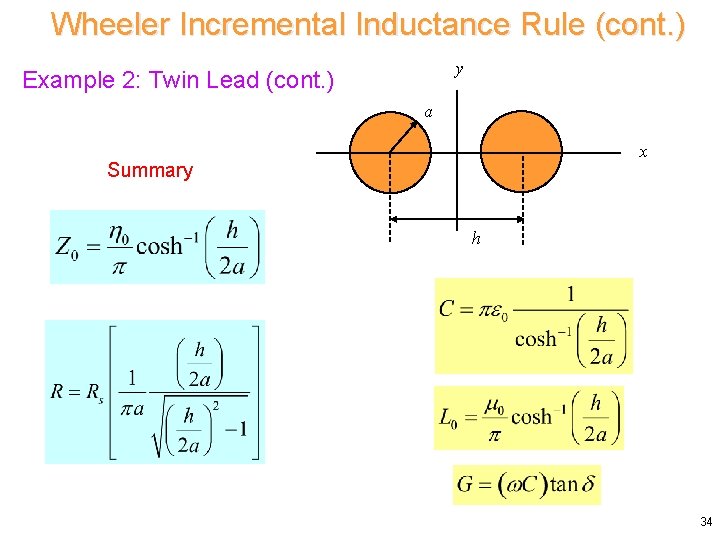 Wheeler Incremental Inductance Rule (cont. ) y Example 2: Twin Lead (cont. ) a