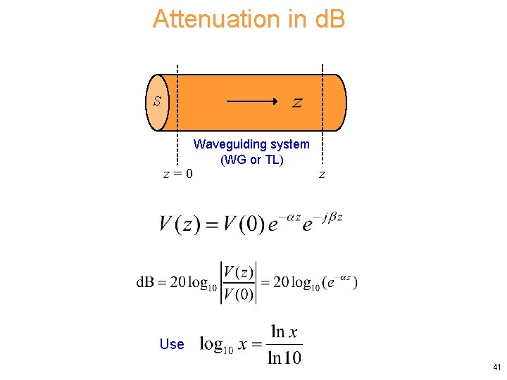 Attenuation in d. B S z=0 Waveguiding system (WG or TL) z Use 41