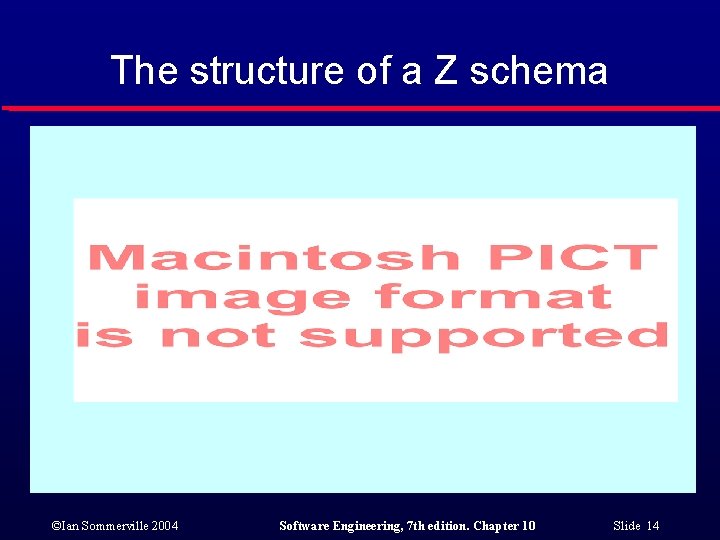 The structure of a Z schema ©Ian Sommerville 2004 Software Engineering, 7 th edition.