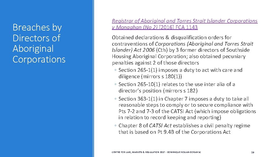 Breaches by Directors of Aboriginal Corporations Registrar of Aboriginal and Torres Strait Islander Corporations