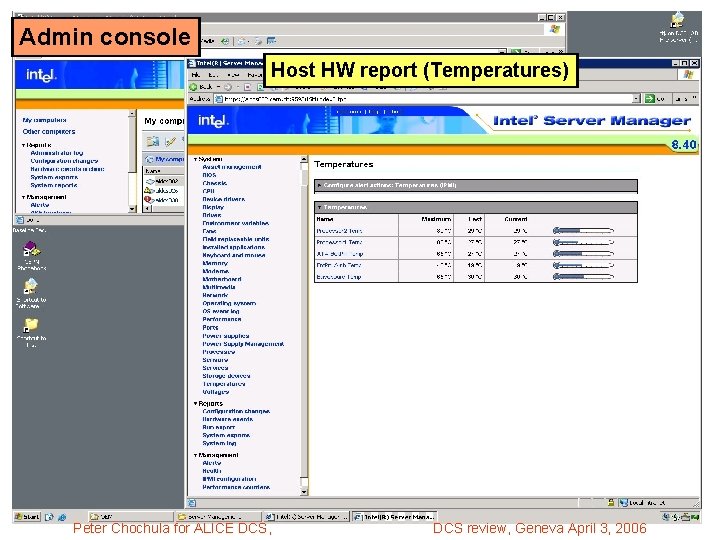 Admin console Host HW report (Temperatures) Peter Chochula for ALICE DCS, DCS review, Geneva