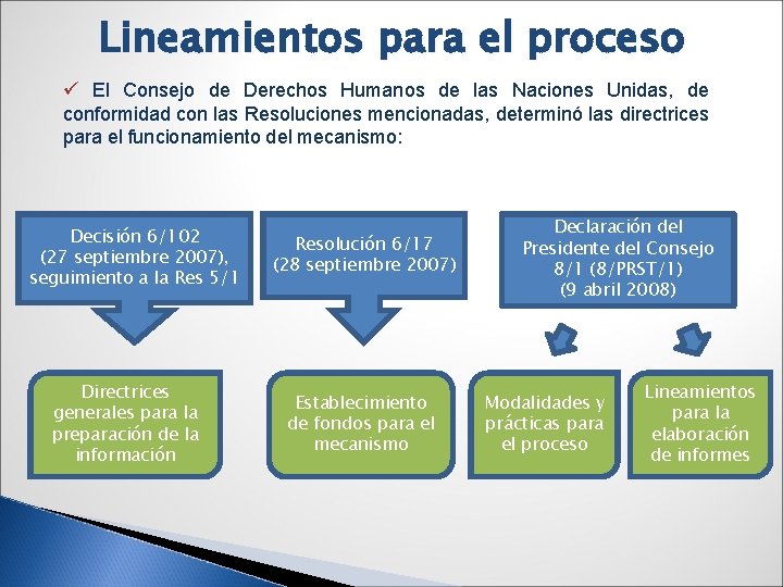 Lineamientos para el proceso ü El Consejo de Derechos Humanos de las Naciones Unidas,