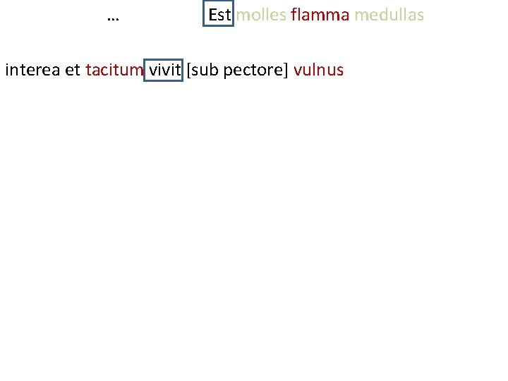 … Est molles flamma medullas interea et tacitum vivit [sub pectore] vulnus 