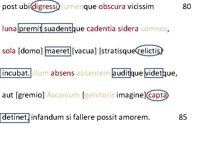 post ubi digressi, lumenque obscura vicissim 80 luna premit suadentque cadentia sidera somnos, sola