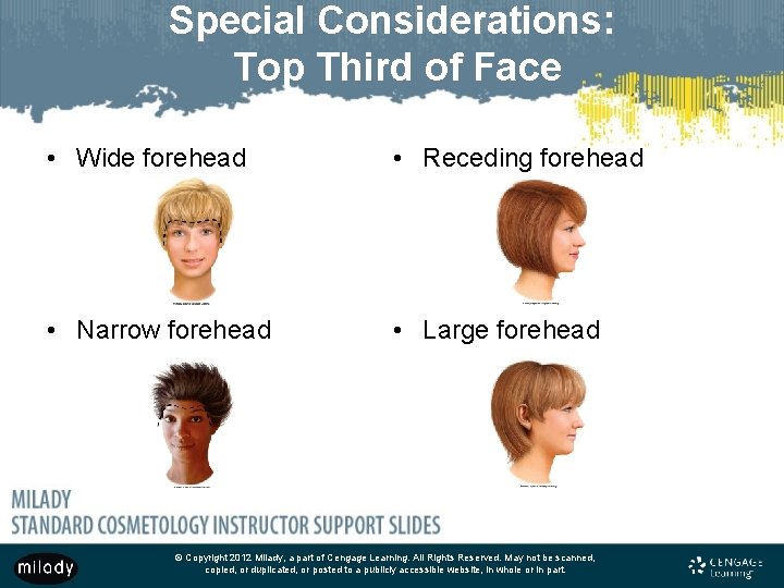 Special Considerations: Top Third of Face • Wide forehead • Receding forehead • Narrow