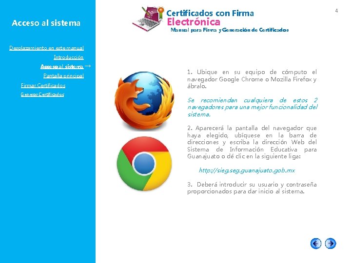 Acceso al sistema Certificados con Firma Electrónica Manual para Firma y Generación de Certificados