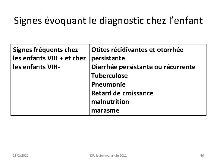 Signes évoquant le diagnostic chez l’enfant Signes fréquents chez Otites récidivantes et otorrhée les