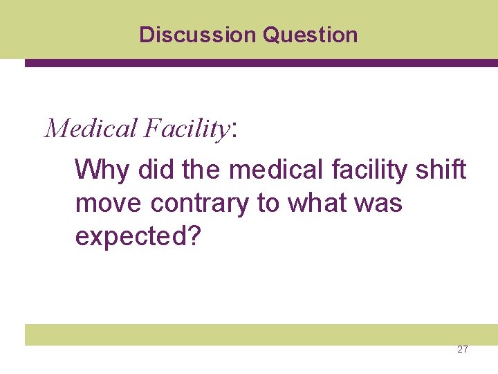 Discussion Question Medical Facility: Why did the medical facility shift move contrary to what