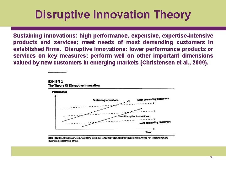 Disruptive Innovation Theory Sustaining innovations: high performance, expensive, expertise-intensive products and services; meet needs