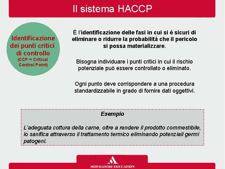Il sistema HACCP Identificazione dei punti critici di controllo (CCP = Critical Control Point)