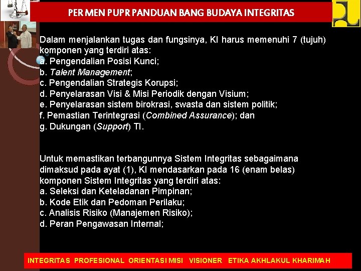 PER MEN PUPR PANDUAN BANG BUDAYA INTEGRITAS WORKSHOP TUNAS INTEGRITAS ESELON I DAN II