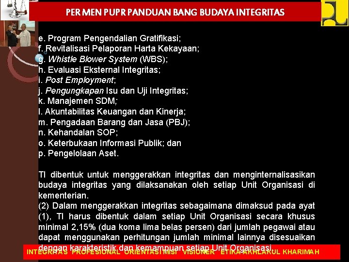 PER MEN PUPR PANDUAN BANG BUDAYA INTEGRITAS WORKSHOP TUNAS INTEGRITAS ESELON I DAN II