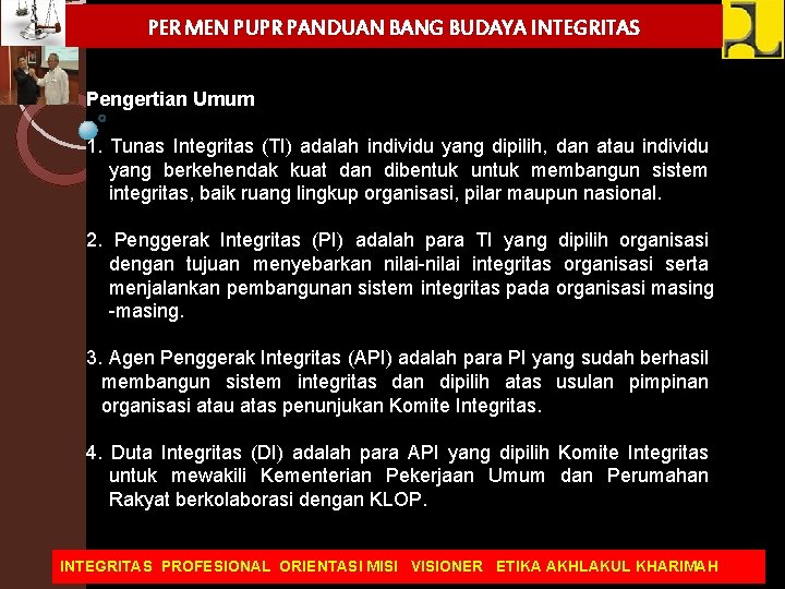 PER MEN PUPR PANDUAN BANG BUDAYA INTEGRITAS WORKSHOP TUNAS INTEGRITAS ESELON I DAN II