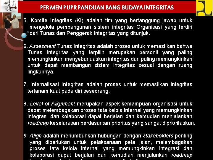 PER MEN PUPR PANDUAN BANG BUDAYA INTEGRITAS WORKSHOP TUNAS INTEGRITAS ESELON I DAN II