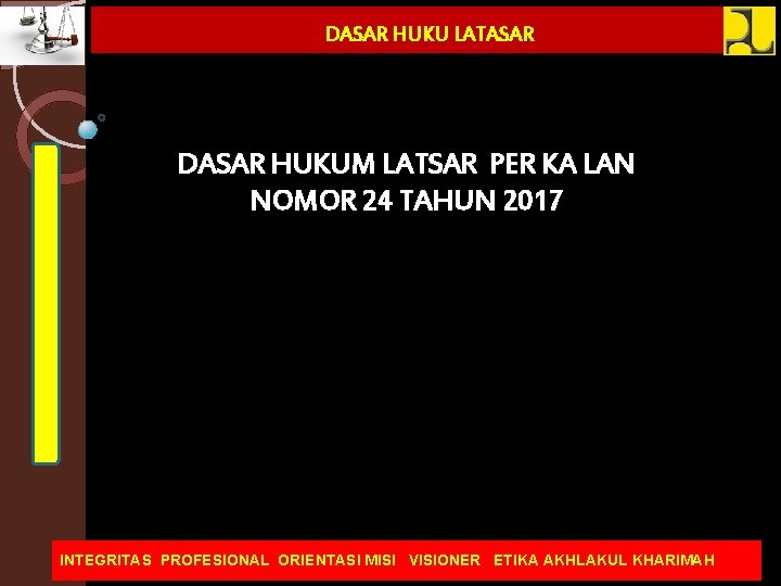 DASAR HUKU LATASAR DASAR HUKUM LATSAR PER KA LAN NOMOR 24 TAHUN 2017 INTEGRITAS