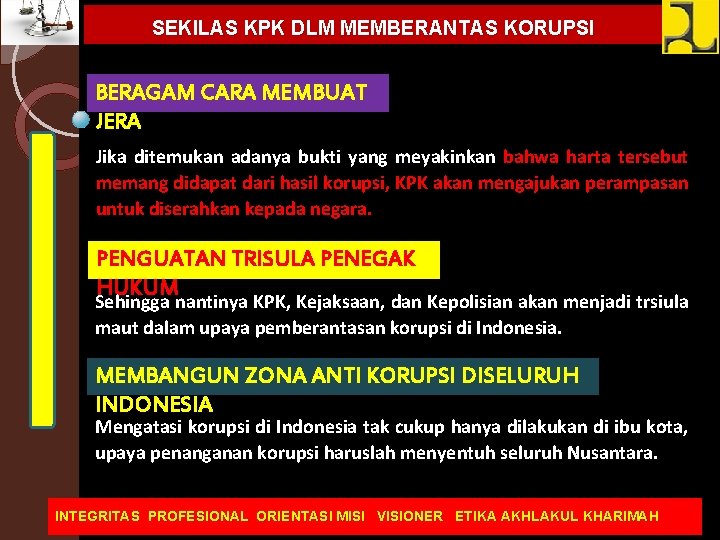 SEKILAS KPK DLM MEMBERANTAS KORUPSI BERAGAM CARA MEMBUAT JERA Jika ditemukan adanya bukti yang