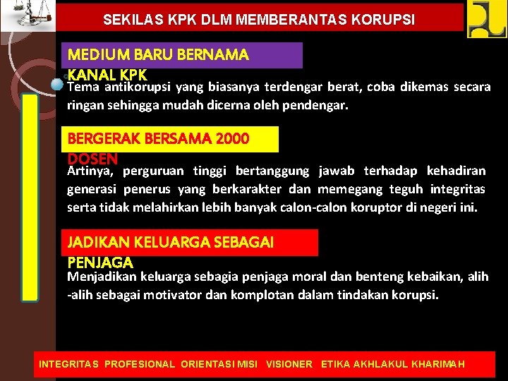 SEKILAS KPK DLM MEMBERANTAS KORUPSI MEDIUM BARU BERNAMA KANAL KPK Tema antikorupsi yang biasanya