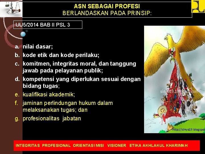 ASN SEBAGAI PROFESI BERLANDASKAN PADA PRINSIP: UU 5/2014 BAB II PSL 3 a. nilai