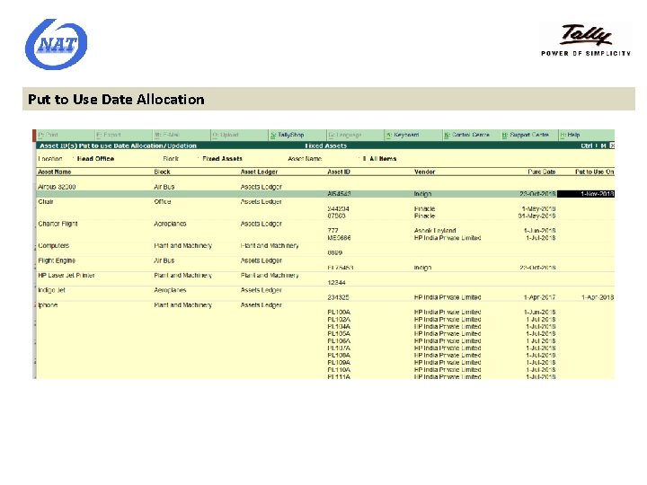 Put to Use Date Allocation 