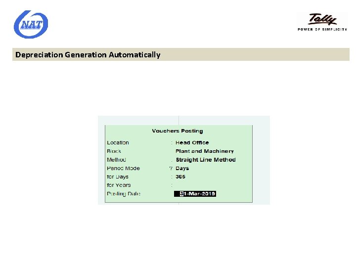 Depreciation Generation Automatically 