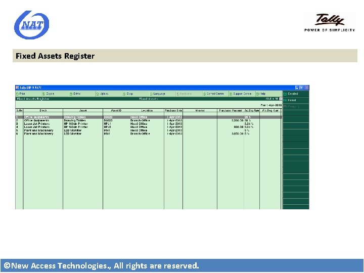 Fixed Assets Register ©New Access Technologies. , All rights are reserved. 