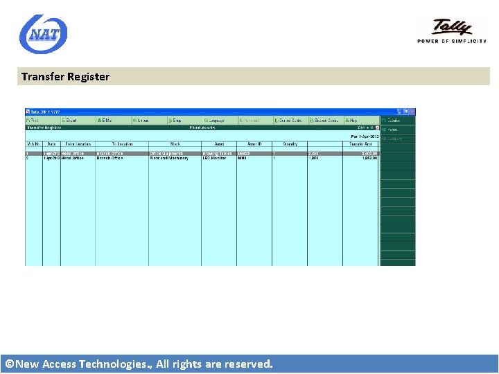 Transfer Register ©New Access Technologies. , All rights are reserved. 