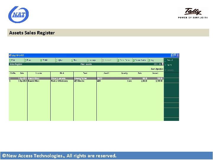 Assets Sales Register ©New Access Technologies. , All rights are reserved. 