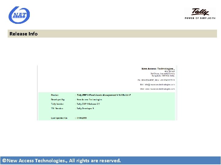 Release Info ©New Access Technologies. , All rights are reserved. 