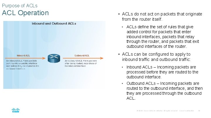 Purpose of ACLs ACL Operation § ACLs do not act on packets that originate