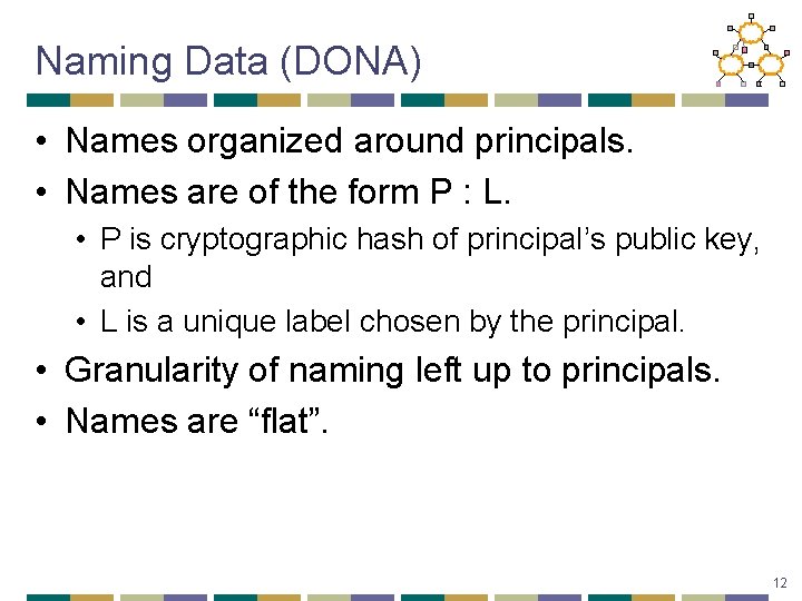 Naming Data (DONA) • Names organized around principals. • Names are of the form