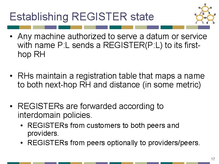 Establishing REGISTER state • Any machine authorized to serve a datum or service with