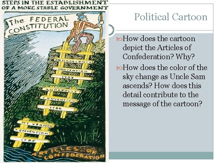 Political Cartoon How does the cartoon depict the Articles of Confederation? Why? How does