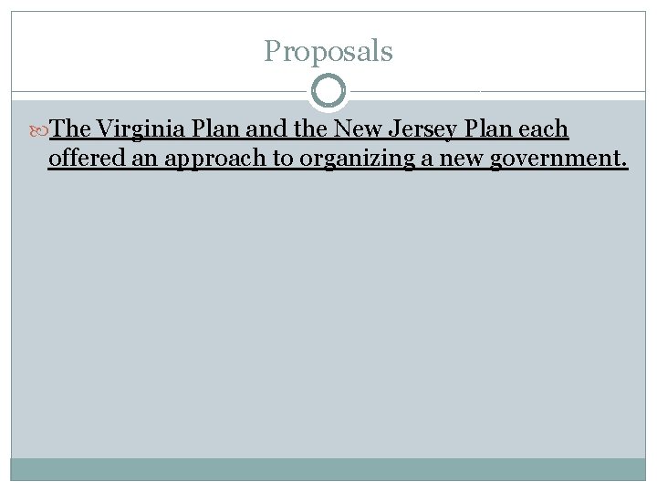 Proposals The Virginia Plan and the New Jersey Plan each offered an approach to