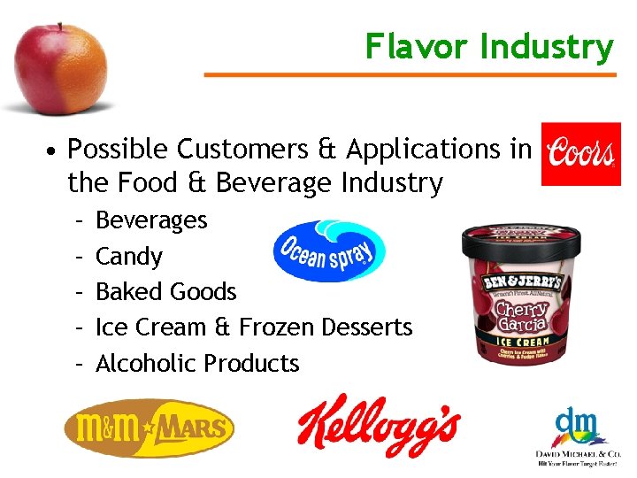 Flavor Industry • Possible Customers & Applications in the Food & Beverage Industry –