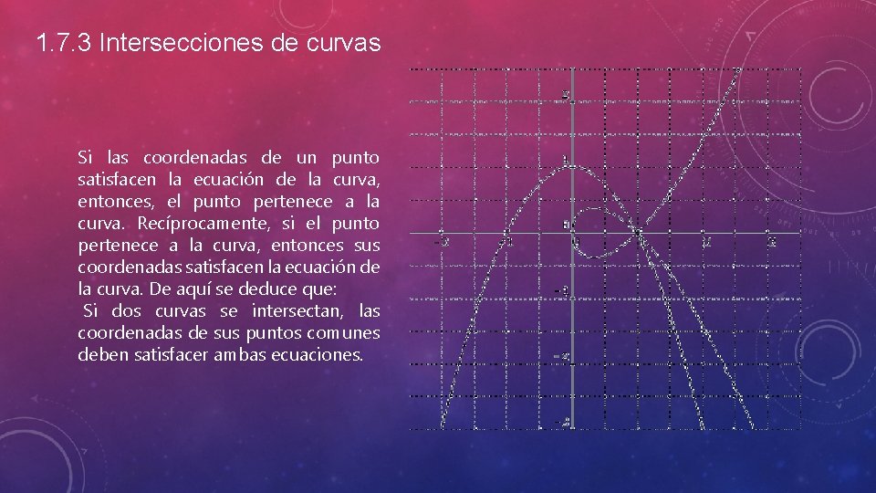 1. 7. 3 Intersecciones de curvas Si las coordenadas de un punto satisfacen la