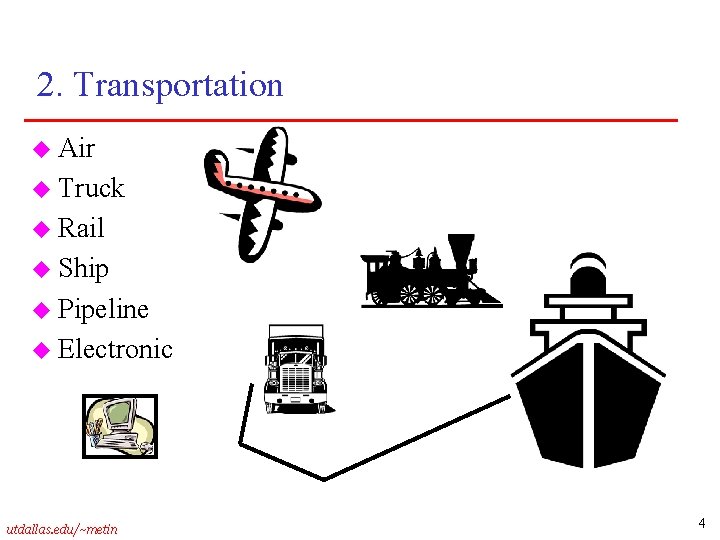 2. Transportation u Air u Truck u Rail u Ship u Pipeline u Electronic