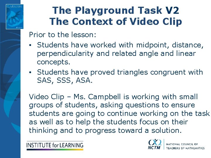 The Playground Task V 2 The Context of Video Clip Prior to the lesson: