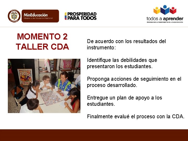 MOMENTO 2 TALLER CDA De acuerdo con los resultados del instrumento: Identifique las debilidades