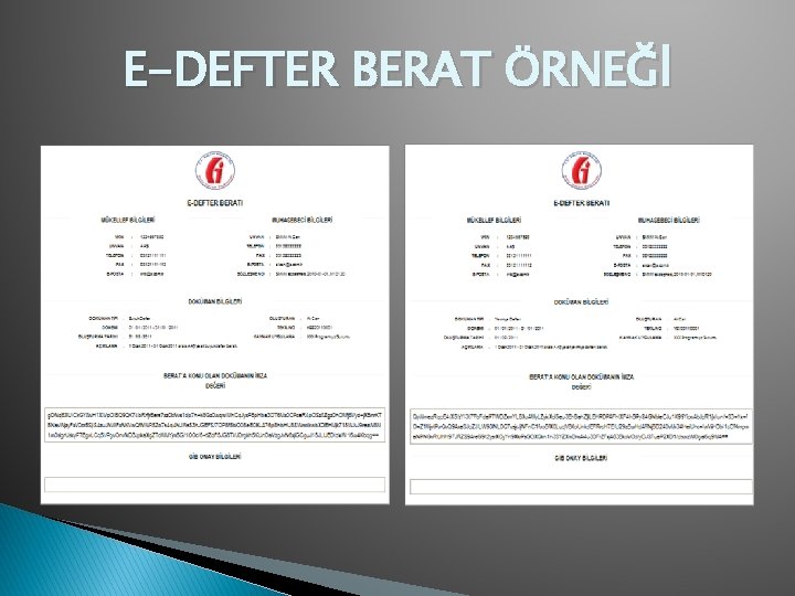 E-DEFTER BERAT ÖRNEĞİ 