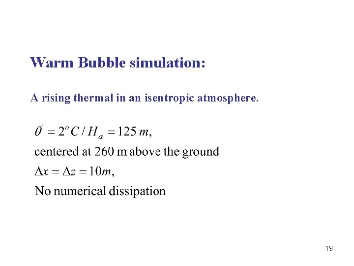 Warm Bubble simulation: A rising thermal in an isentropic atmosphere. 19 