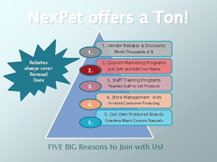 Nex. Pet offers a Ton! 1. Vendor Rebates & Discounts 1. Rebates always cover