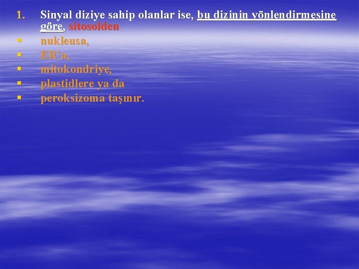 1. § § § Sinyal diziye sahip olanlar ise, bu dizinin yönlendirmesine göre, sitosolden