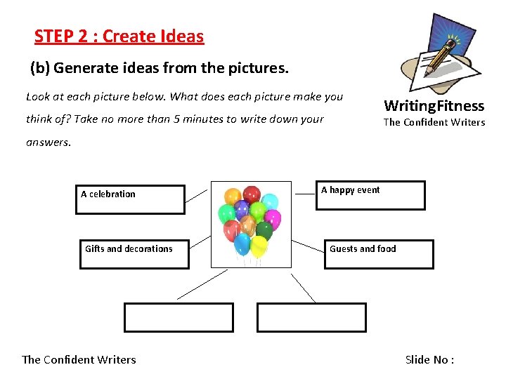 STEP 2 : Create Ideas (b) Generate ideas from the pictures. Look at each