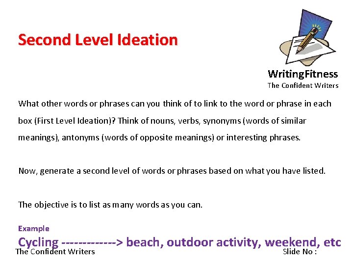 Second Level Ideation Writing. Fitness The Confident Writers What other words or phrases can