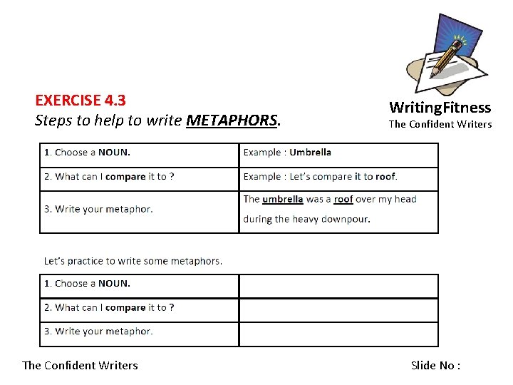 EXERCISE 4. 3 Steps to help to write METAPHORS. . The Confident Writers Writing.