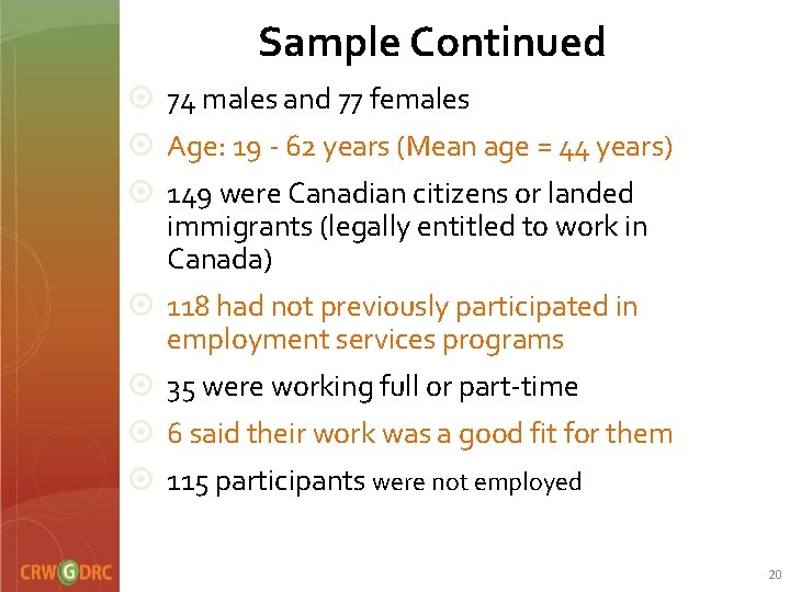 Sample Continued ¤ 74 males and 77 females ¤ Age: 19 - 62 years
