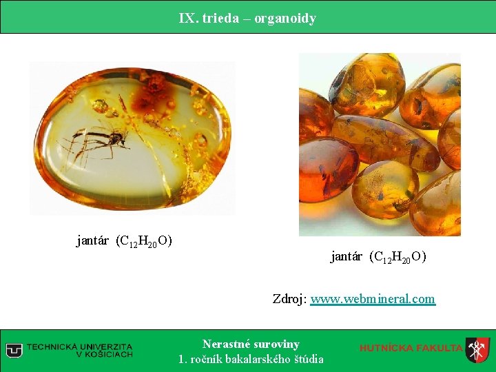 IX. trieda – organoidy jantár (C 12 H 20 O) Zdroj: www. webmineral. com