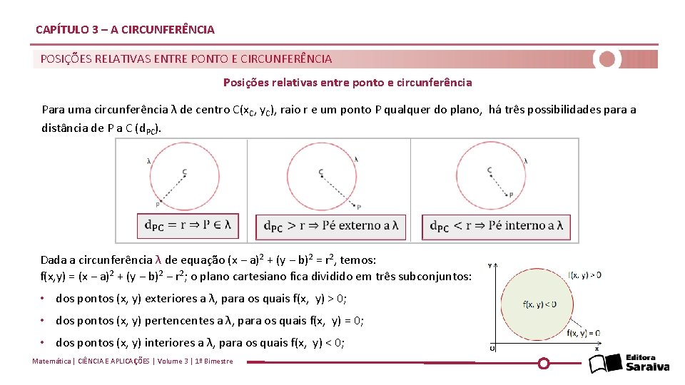 CAPÍTULO 3 – A CIRCUNFERÊNCIA POSIÇÕES RELATIVAS ENTRE PONTO E CIRCUNFERÊNCIA Posições relativas entre