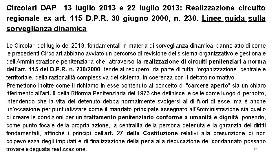 Circolari DAP 13 luglio 2013 e 22 luglio 2013: Realizzazione circuito regionale ex art.