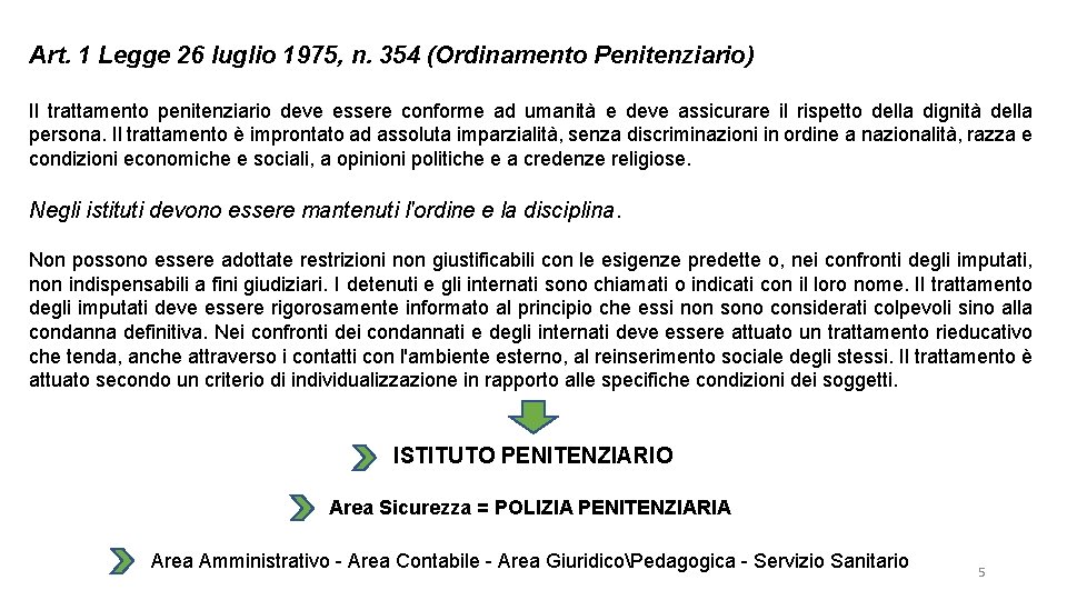 Art. 1 Legge 26 luglio 1975, n. 354 (Ordinamento Penitenziario) Il trattamento penitenziario deve